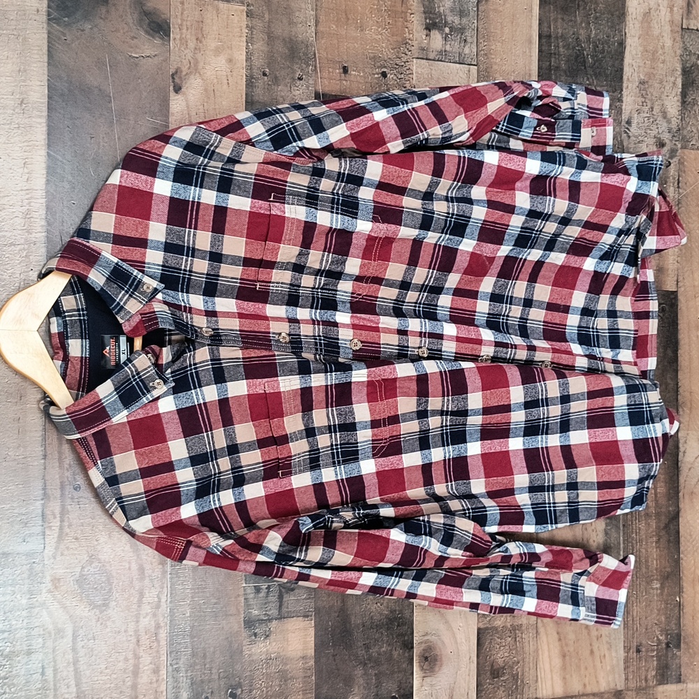 Ridgecut Tough Plaid Wear Red Blue Beige Long Sleeve Heavy Weight Flannel Sz XL - Picture 9 of 9